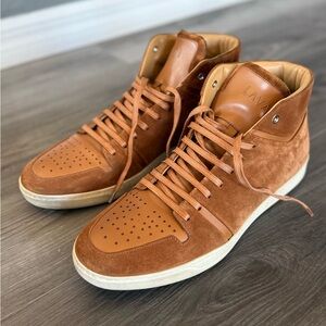 Lavati Pre-Owned Men's Camel Leather Mid Top Sneaker Size 12